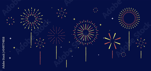 Holiday celebration panorama with firework show background design.