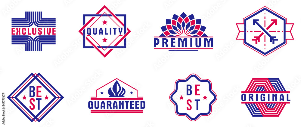 Premium best quality vector emblems set, badges and logos collection for different products and business, classic graphic design elements, insignias and awards.