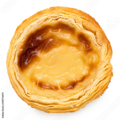 Portuguese custard egg tart isolated on white from above. photo