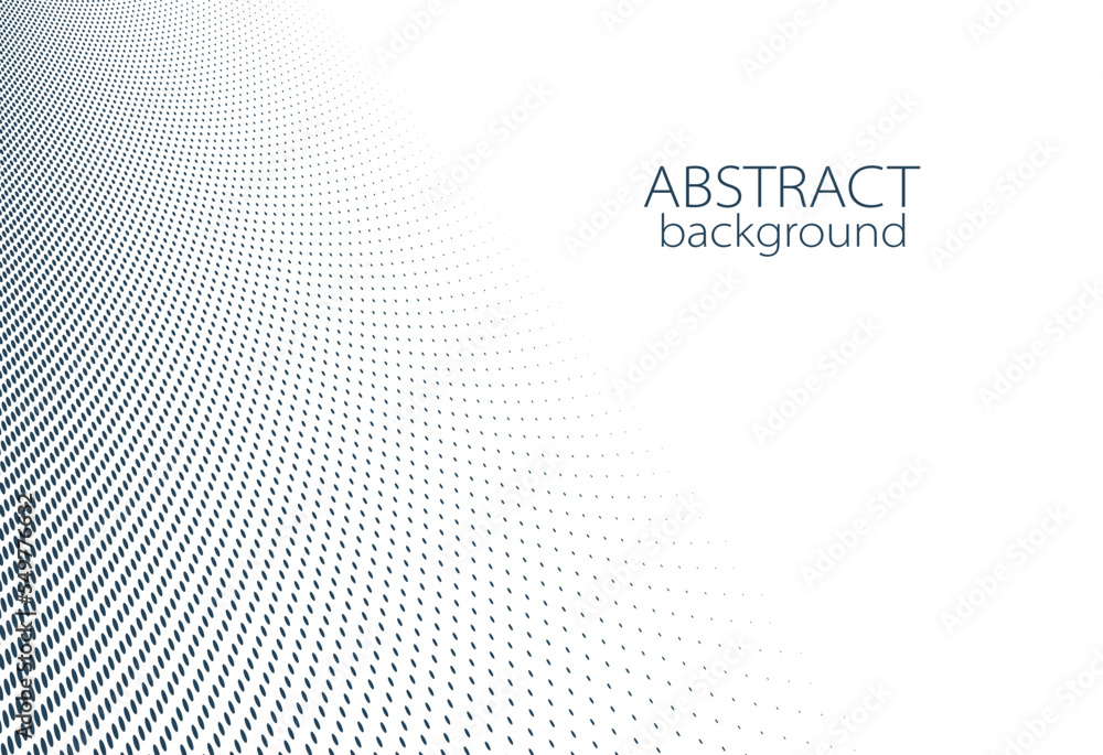 Vanishing dots vector abstract background in black and white minimal style and place for text, technology theme halftone points gradient in motion, in 3D perspective.