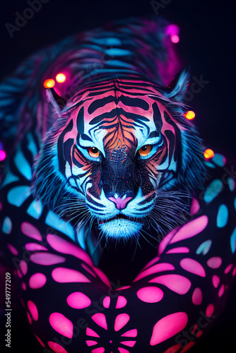 Canvastavla psychedelic muscular tiger with glowing eyes from A Nightmare Before Christmas b