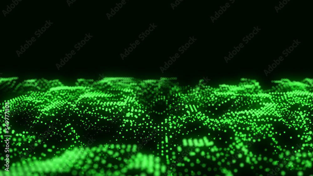 Digital technology wave. Dark cyberspace with motion dots and lines. Futuristic digital background. Big data analytics. 3d rendering.