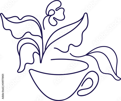 Green leaves pattern. Vector tea bush, line flower