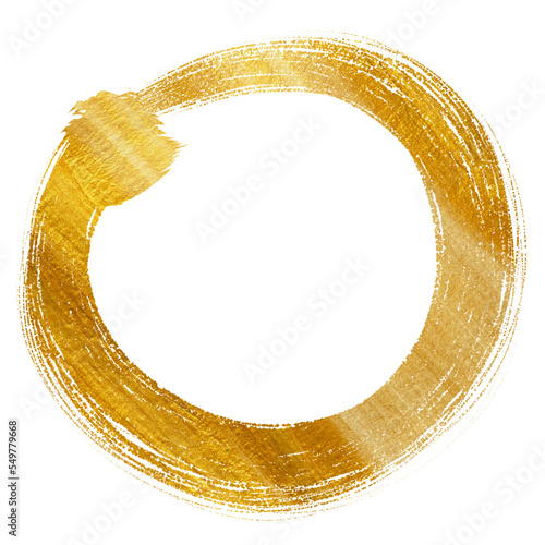 Gold circle of watercolor paint. Chinese, Japanese and Korean Calligraphy brush style.