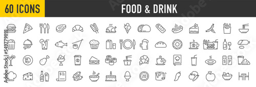 Papier peint Set of 60 Food and drink web icons in line style