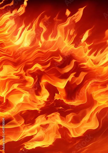 Fire flames, fiery elements on a red background - digital drawing