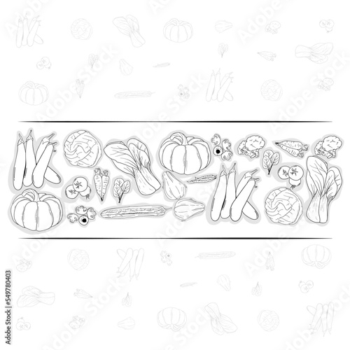 Vegetables print pattern background template with line art concept design © Labib_Retro