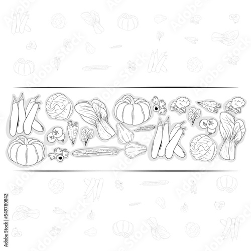 Vegetables print pattern background template with line art concept design