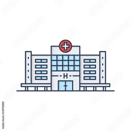 Hospital icon. Medicine building. Medical center sign concept in flat line style. Private clinic symbol. Vector modern illustration isolated on white background