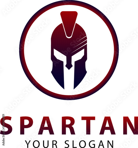 Web spartan helmet logo with sword and spear, vector logo