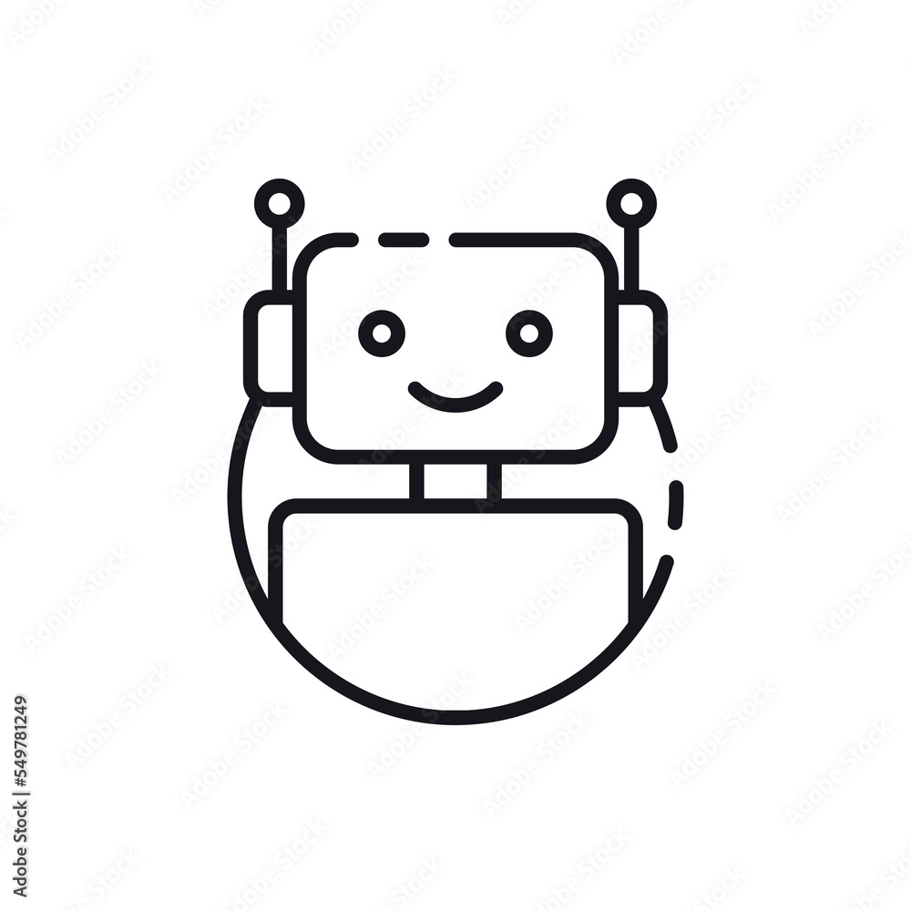 Robot icon. Chatbot icon. Cute smiling bot. Outline robot sign in blue circle. Vector flat line cartoon illustration isolated on white background. Voice support service bot. Virtual online support
Robot icon. Chatbot icon. Cute smiling bot. Outline robot sign in blue circle. Vector flat line cartoon illustration isolated on white background. Voice support service bot. Virtual online support