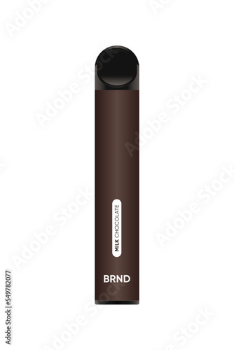 Electronic cigarette vector illustration. E-Cigarette in brown color. Smoking accessory with Milk Chocolate flavour. POD system vape with place for your brand. Vector realistic high quality element