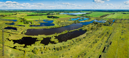 Aerial panorama of national park De Alde Feanen, Friesland, Netherlands