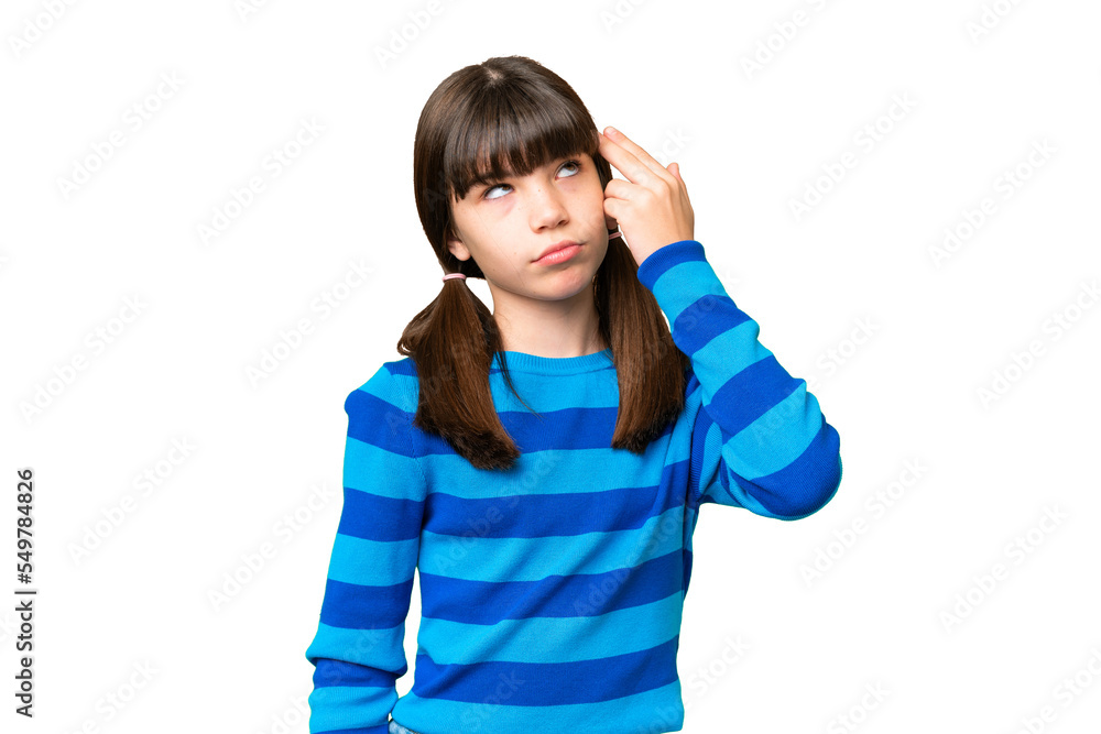 Little caucasian girl over isolated background with problems making suicide gesture Little caucasian girl over isolated background with problems making suicide gesture
