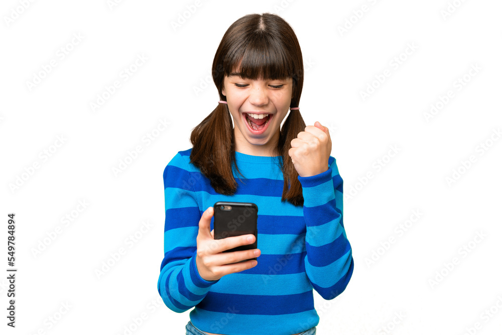 Little caucasian girl over isolated background surprised and sending a message Little caucasian girl over isolated background surprised and sending a message
