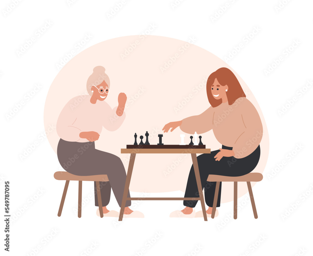 Chess players two man sitting and playing Vector Image