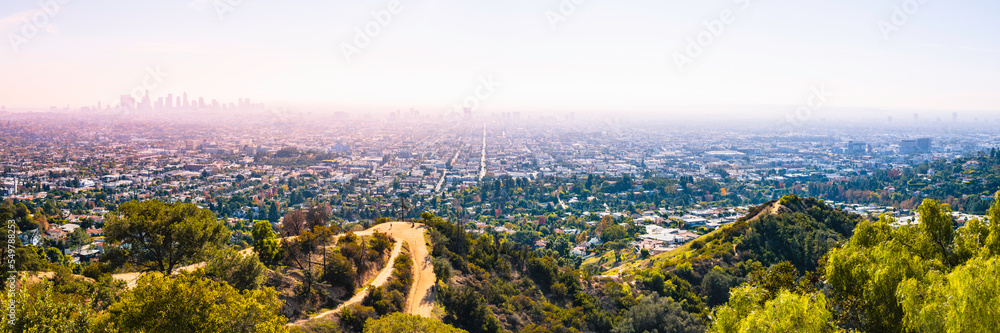 Smog over Los Angeles city skyline view from Griffith Observatory, California, USA
