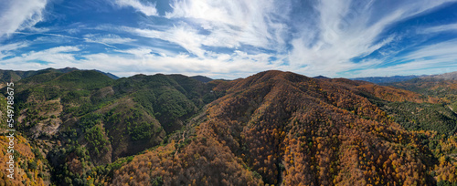 Panorámica del frondoso bosque del cobre en el valle del Genal, Andalucía 