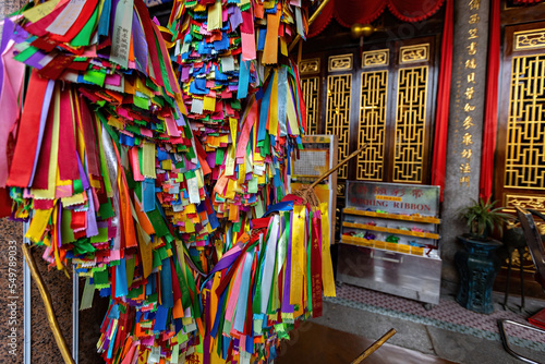 Wish ribbons in Buddhist temple in Kek Lok Si temple  George Town  Penang  Malaysia