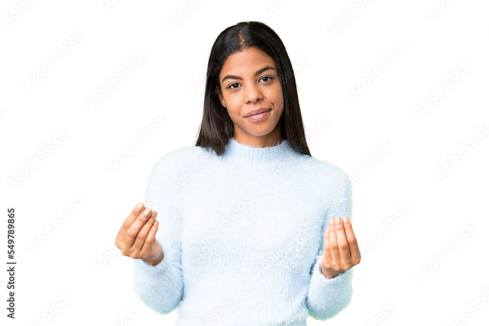 Young African American woman over isolated chroma key background making money gesture but is ruined Young African American woman over isolated chroma key background making money gesture but is ruined