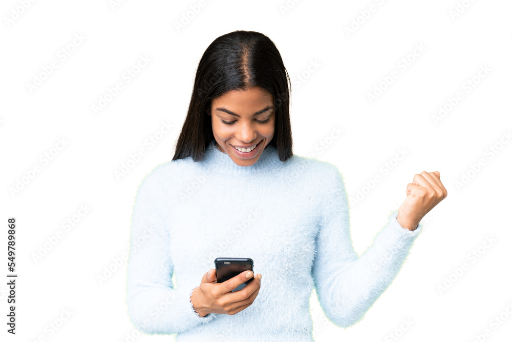 Young African American woman over isolated chroma key background surprised and sending a message Young African American woman over isolated chroma key background surprised and sending a message