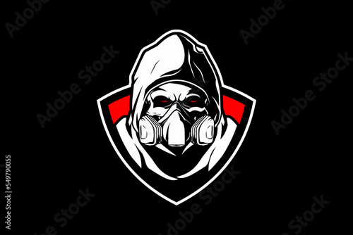 human skull head with hoodie and gas mask vector design