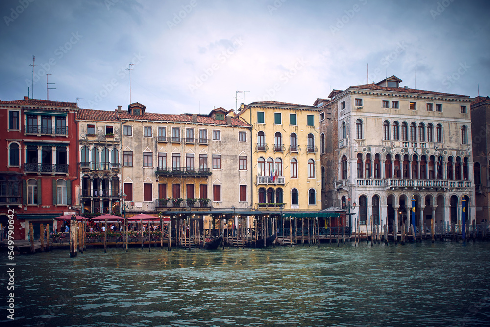 Traditional venetian houses and architecture style view across the Grand Canal in Venice, Italy