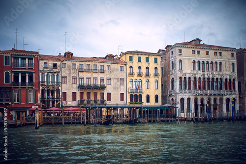 Traditional venetian houses and architecture style view across the Grand Canal in Venice, Italy