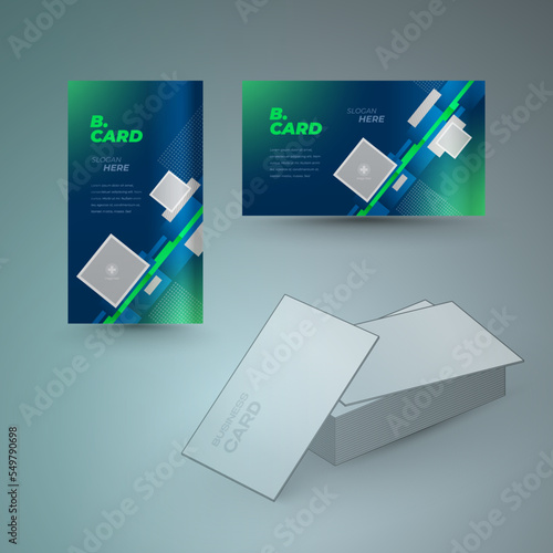 Business cart set vertical and horizontal design template hi-tech future lines actions theme green and blue vector