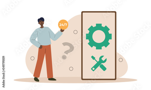 Support scene with gear icon on street. Vector illustration concept