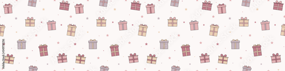 Christmas background with presents and stars. Xmas seamless wallpaper. Banner. Vector Christmas background with presents and stars. Xmas seamless wallpaper. Banner. Vector
