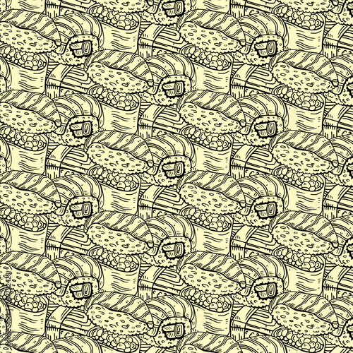 Japanese food pattern with sushi background monochrom colors
