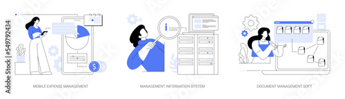 Data sharing and analysis abstract concept vector illustrations.