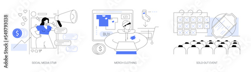 Celebrity media engagement abstract concept vector illustrations.
