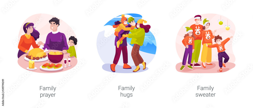 Fototapeta premium Family tradition isolated cartoon vector illustration set