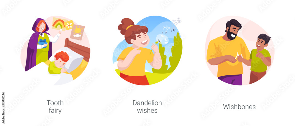 Making wishes isolated cartoon vector illustration set