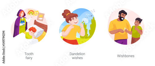Making wishes isolated cartoon vector illustration set