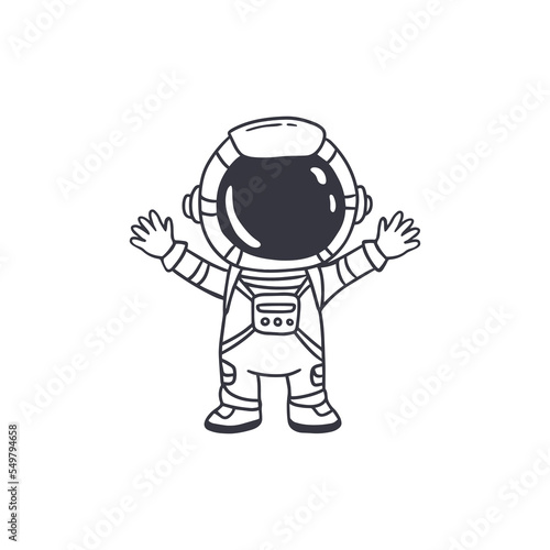 Cartoon astronaut isolated on white background.Doodle style drawing,outline.Vector icon