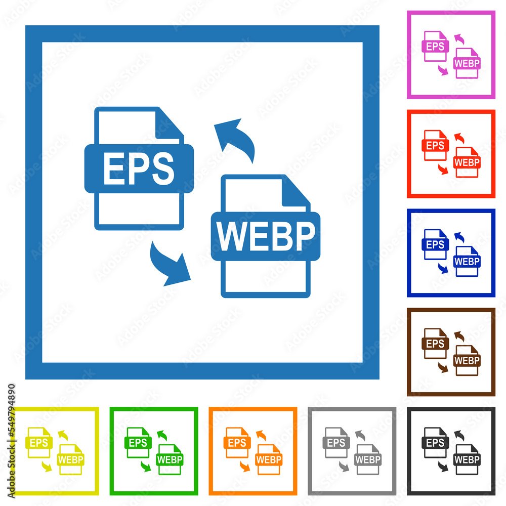 EPS WEBP file conversion flat framed icons EPS WEBP file conversion flat framed icons