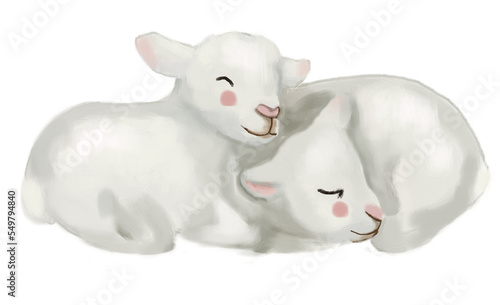 Сute little sheep isolated on white, png illustration for kids, children.