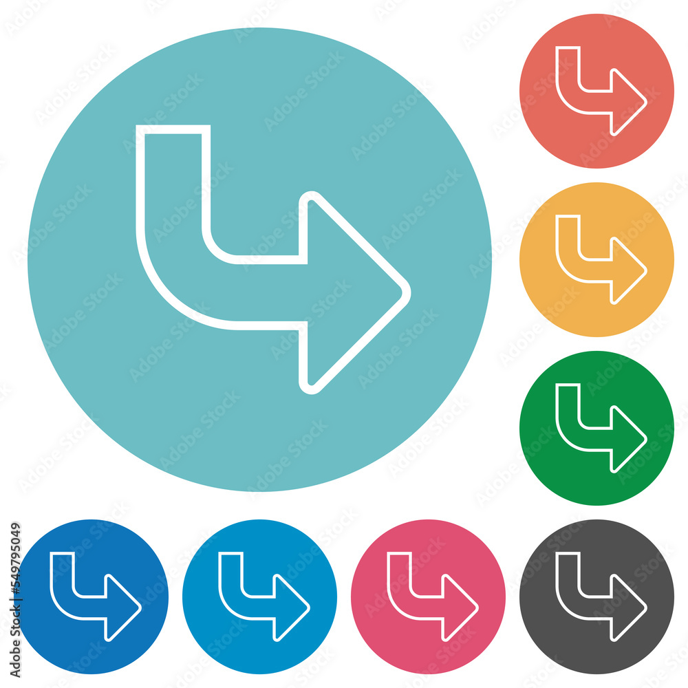 Bottom right side turn arrow outline flat round icons Bottom right side turn arrow outline flat round icons