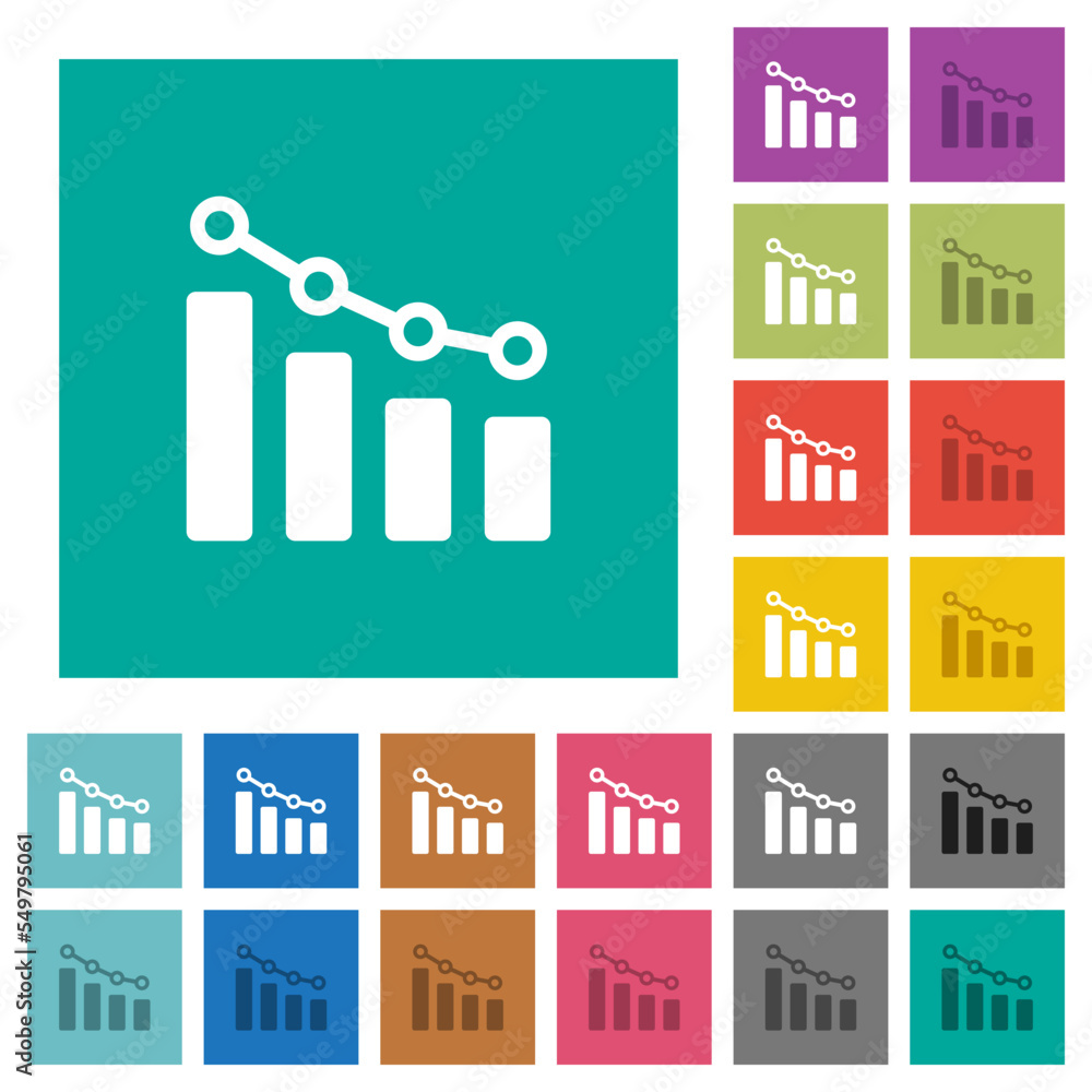 Bar graph with circles and lines square flat multi colored icons