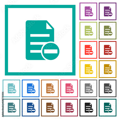 Remove document flat color icons with quadrant frames