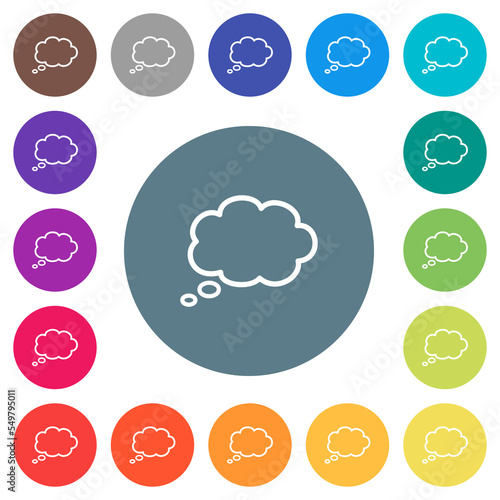 Single oval thought cloud outline flat white icons on round color backgrounds
