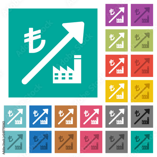 Rising power plant turkish Lira prices square flat multi colored icons