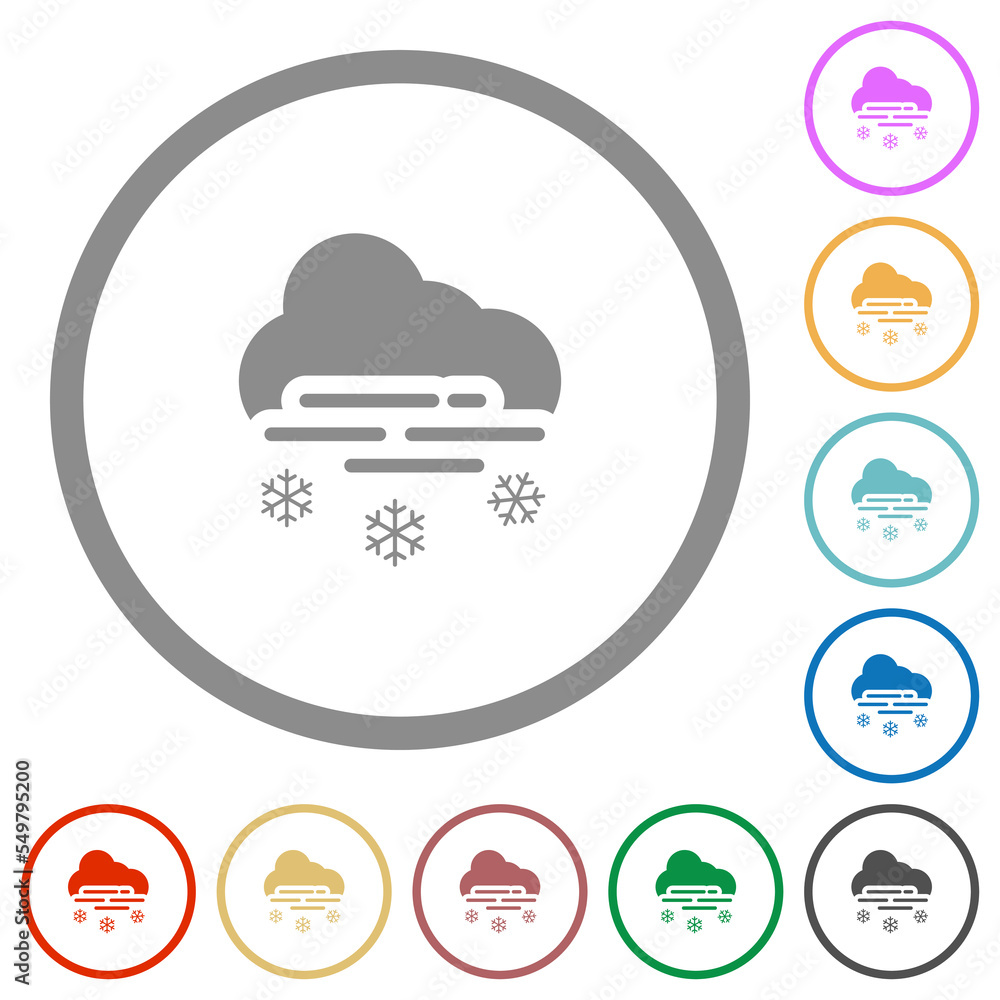 Misty and snowy weather flat icons with outlines Misty and snowy weather flat icons with outlines