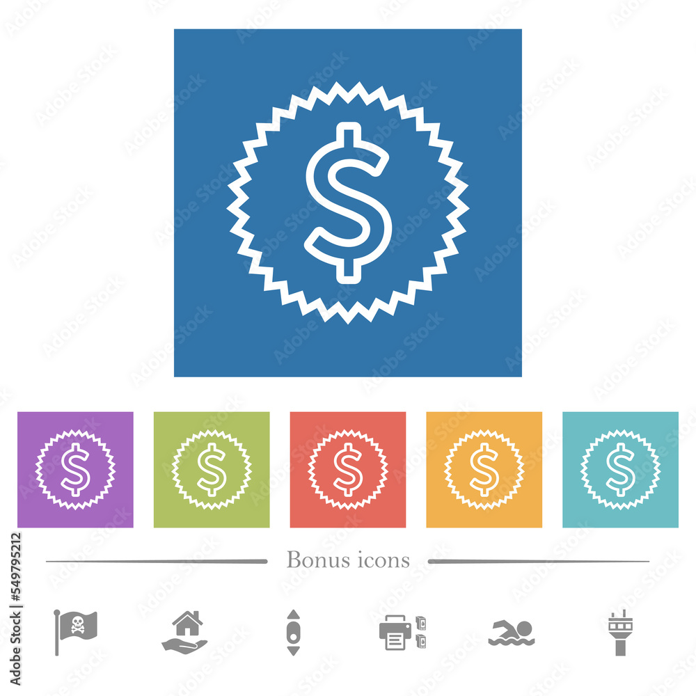 American dollar sticker outline flat white icons in square backgrounds American dollar sticker outline flat white icons in square backgrounds