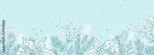 Lovely hand drawn winter branches christmas template, great for cards, banners, wallpapers - vector design