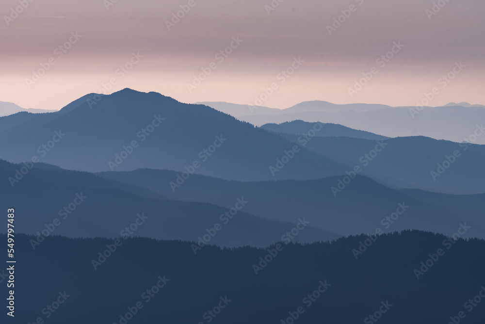 foggy morning in italian mountains - mountain range silhouttes foggy morning in italian mountains - mountain range silhouttes