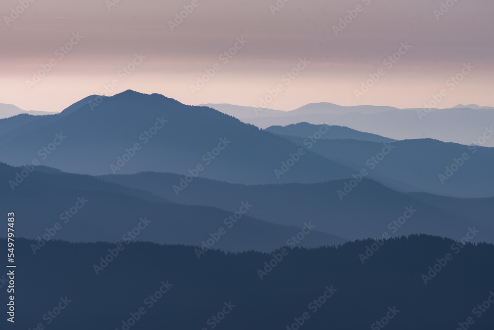 foggy morning in italian mountains - mountain range silhouttes